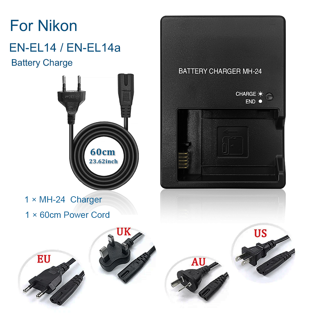 Nikon Camera D3500 - شاحن بطارية MH-24 لكاميرا نيكون EN-EL14/EN-EL14a-شحن