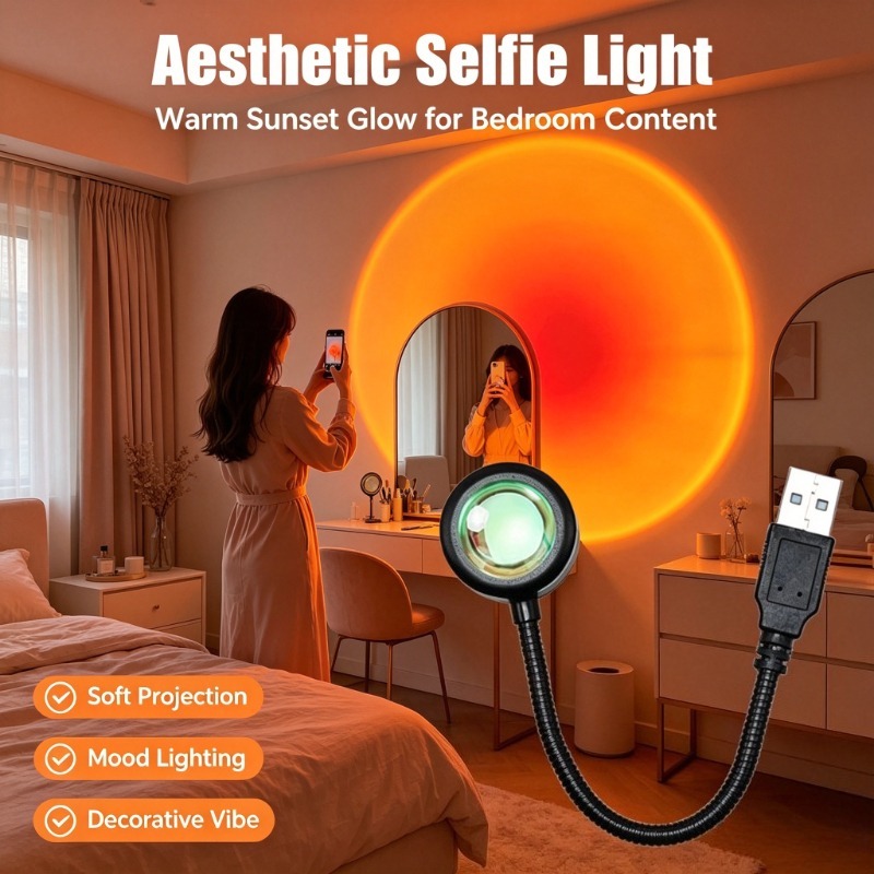 Photography Lighting Mood - مصباح غروب الشمس بمنفذ USB، ضوء