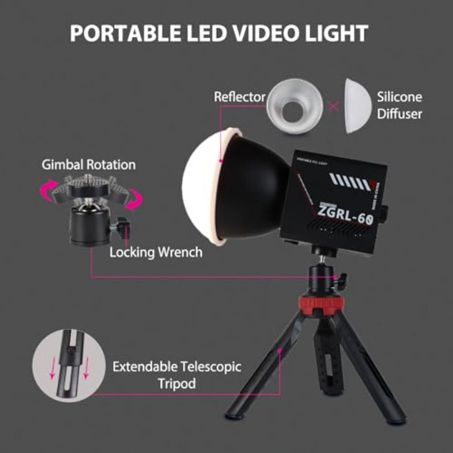 ضوء فيديو LED محمول بقوة 60 وا - مراجعة Photography Lighting For Studio وسعره